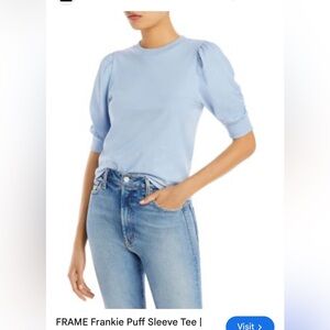 FRAME puff/ruched sleeve tee, never worn. Size S. Light blue.